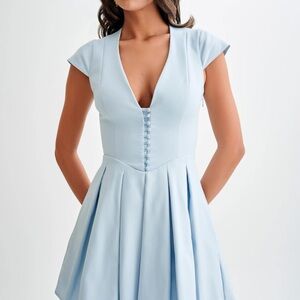 Elegant Light Blue Cap Sleeve Dress
